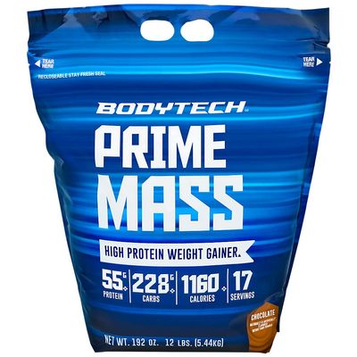 BODYTECH Prime Mass - High-Calorie Mass Gainer - Supports Muscle Growth & Weight Gain - Chocolate (12 lb, 17 Servings)