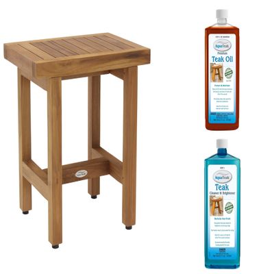 AquaTeak Patented 18" Spa Lotus Teak Shower Bench & AquaTeak Two-Step Care Kit