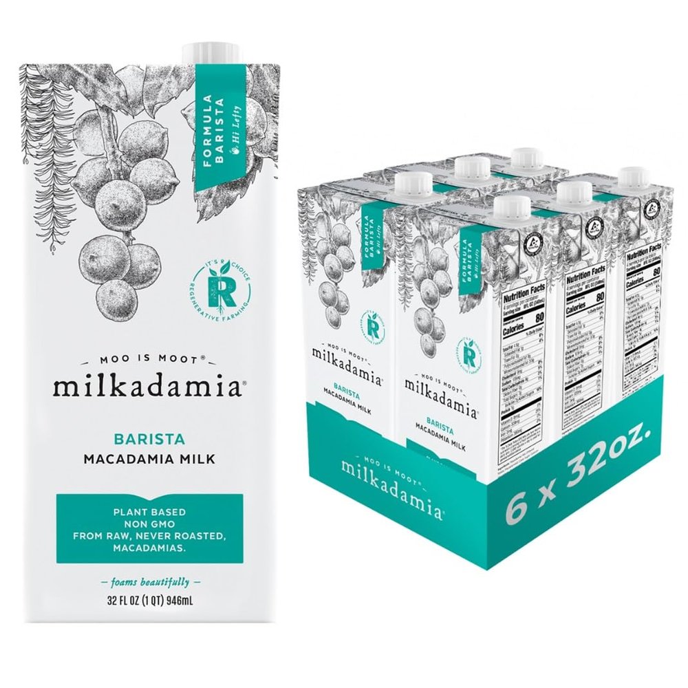 Milkadamia Barista Macadamia Milk, Excellent Source of Calcium, Plant Based, Kosher, Gluten Free & Non-GMO, 32 Fluid Ounce (Pack of 6)