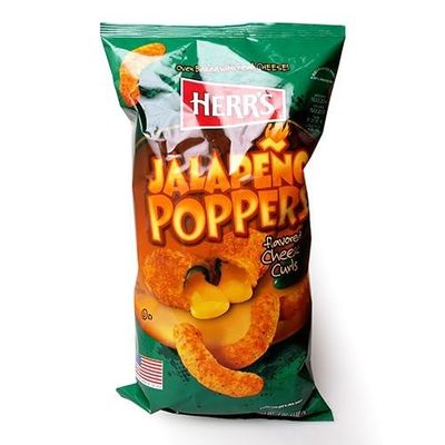 Herr's Jalapeo Poppers Flavored Cheese Curls - Made with Cheddar Cheese - 7 Ounce (Pack of 12) Great for Bold Flavor Fans