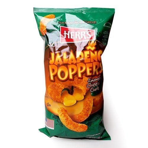 Herr's Jalapeo Poppers Flavored Cheese Curls - Made with Cheddar Cheese - 7 Ounce (Pack of 12) Great for Bold Flavor Fans