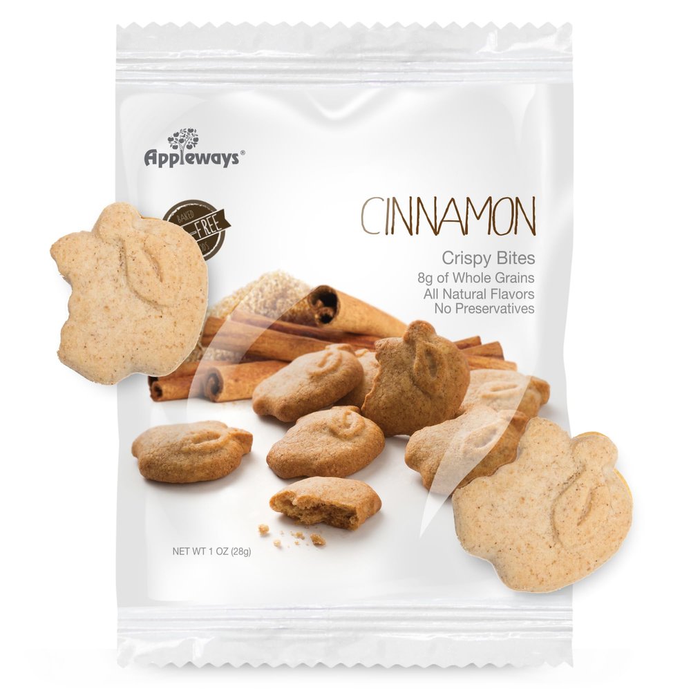 Appleways Whole Grain Cinnamon Crispy Bites, All-Natural Individually Wrapped Cinnamon Best Snacks for Classroom, Made in USA, 108 Count, 1 Oz