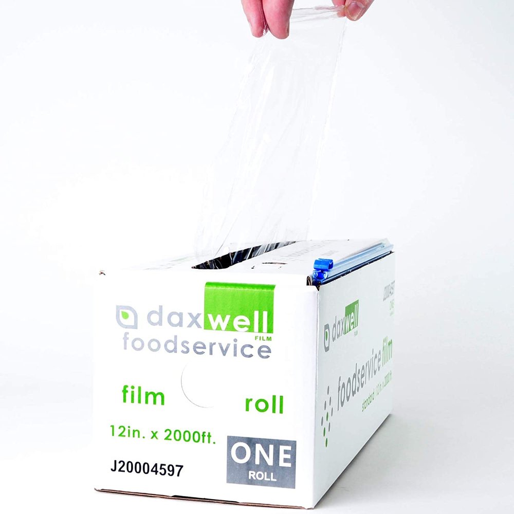 Daxwell Foodservice Film Roll, PVC, 12 Inches by 2000 Feet, Clear, with Slide Cutter & Serrated Cutting Strip, J20004597