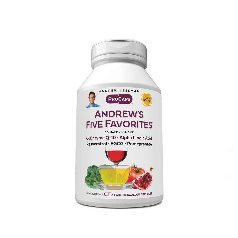 ANDREW LESSMAN Andrew's Five Favorites 500 Capsules - Provides 200mg Each of Coenzyme Q-10, Resveratrol, EGCG, Pomegranate and Alpha Lipoic Acid, Powerful Anti-Oxidant Support, No Additives