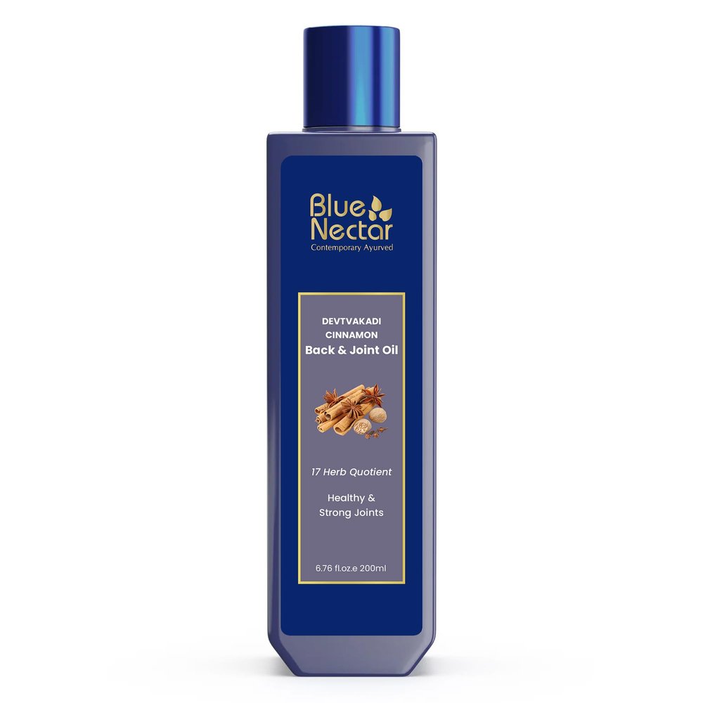 Blue Nectar Ayurvedic Back, Joint and Shoulder Pain Oil with Cinnamon, Clove Essential Oils (17 Herbs, 6.76 Fl oz)