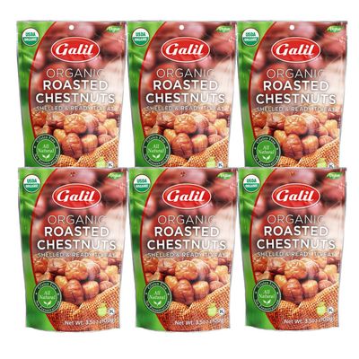 Galil Organic Roasted Chestnuts, Pack of 6, 3.5 oz Bags, Shelled Chestnut, Chestnuts Roasted Peeled