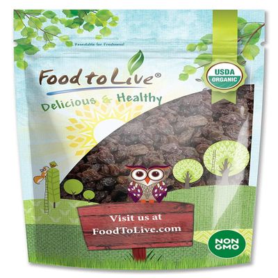 Food to Live California Organic Raisins, 2 Pounds Thompson Seedless Select, Sun-Dried, Non-GMO, Kosher, Unsulphured, Bulk, No Oil Added