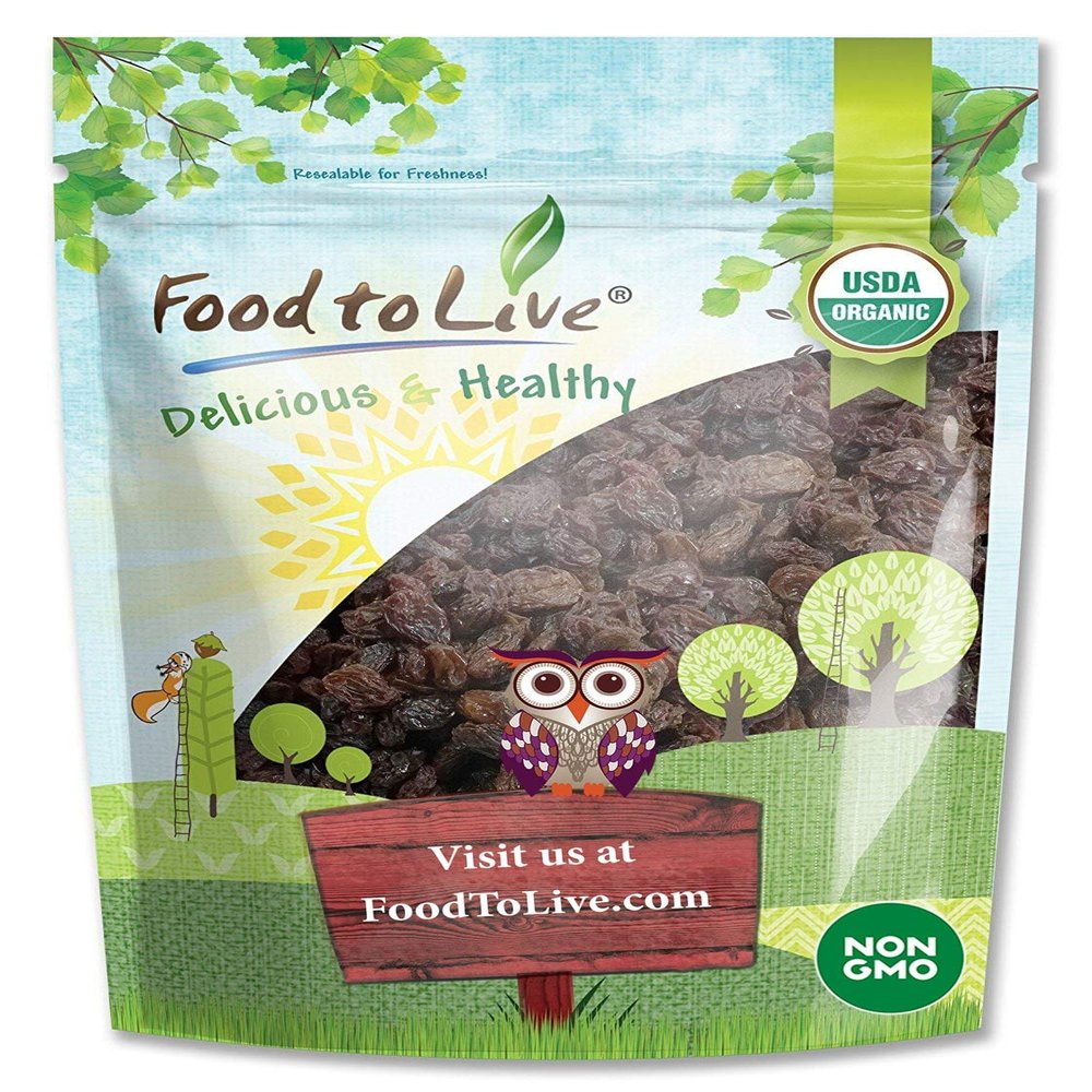 Food to Live California Organic Raisins, 2 Pounds  Thompson Seedless Select, Sun-Dried, Non-GMO, Kosher, Unsulphured, Bulk, No Oil Added