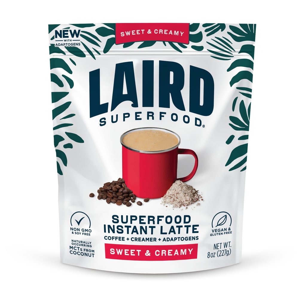 Laird Superfood Instant Latte 100% Arabica Coffee Sweet & Creamy, Non-Dairy, Superfood Creamer, Gluten Free, Non-GMO, Vegan, 8 oz. Bag, Pack of 1