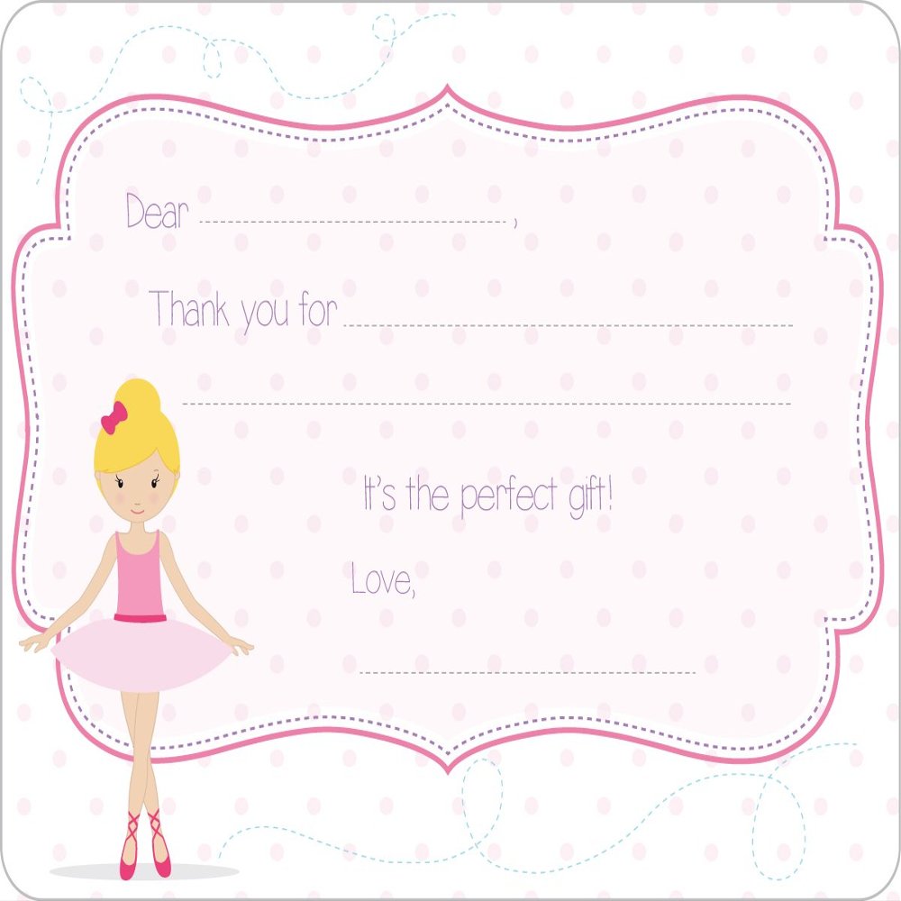 Script and Scribble Ballerina Fill-in Thank You Note Cards for Kids, 5.5" X 4.25" Notecards with White Envelopes