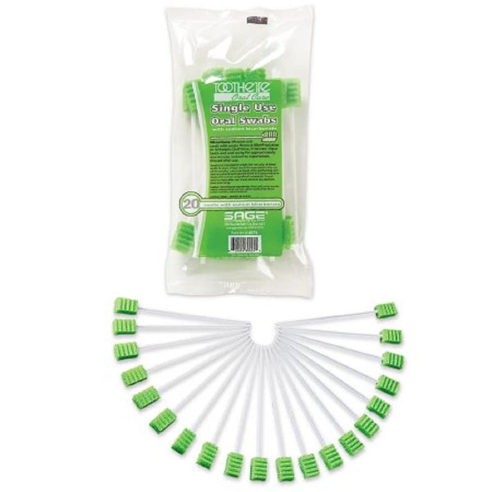 Stryker Sage Toothette Plus Single Use Oral Swabs with Sodium Bicarbonate Bag of 20 Swabs Disposable Dental swabs with Long Handle