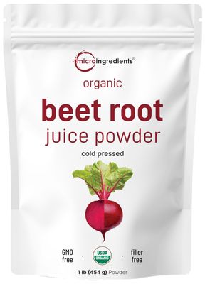 Micro Ingredients Organic Beet Root Juice Powder, 1 Pound | Cold Pressed, Water Soluble, High Concentrated Raw Beet Supplement | Superfood Drink Mix | Non-GMO, Vegan Friendly, Plant Based