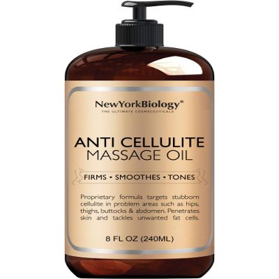 New York Biology Anti Cellulite Massage Oil 8 Fl. oz  Made with 100% Natural Oils  Body Oil for Massage Therapy, Muscle Relaxation and Deep Tissue