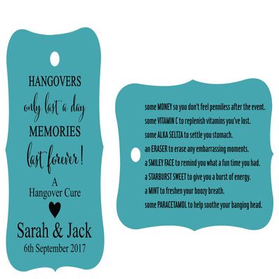100 PCS Hangovers Custom Made Hang Tags Front and Back Personalized Text Wedding Favor Gift Paper Tags- Colors Available