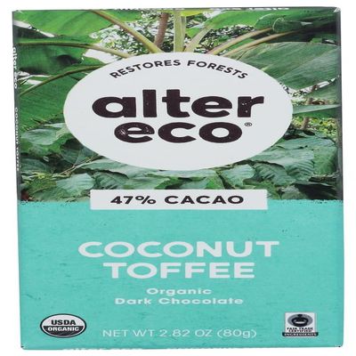 Alter Eco Americas Organic Chocolate Bar - Dark Coconut Toffee - 2.82 oz Bars - Case of 12
