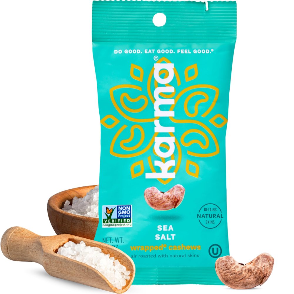 Sea Salt Cashews with Skin by Karma Nuts, Whole, Roasted, Vegan, Gluten Free, Low Net Carb, Natural, Everyday Nut Snack, 1.5 Ounce (12 Snack Packs)