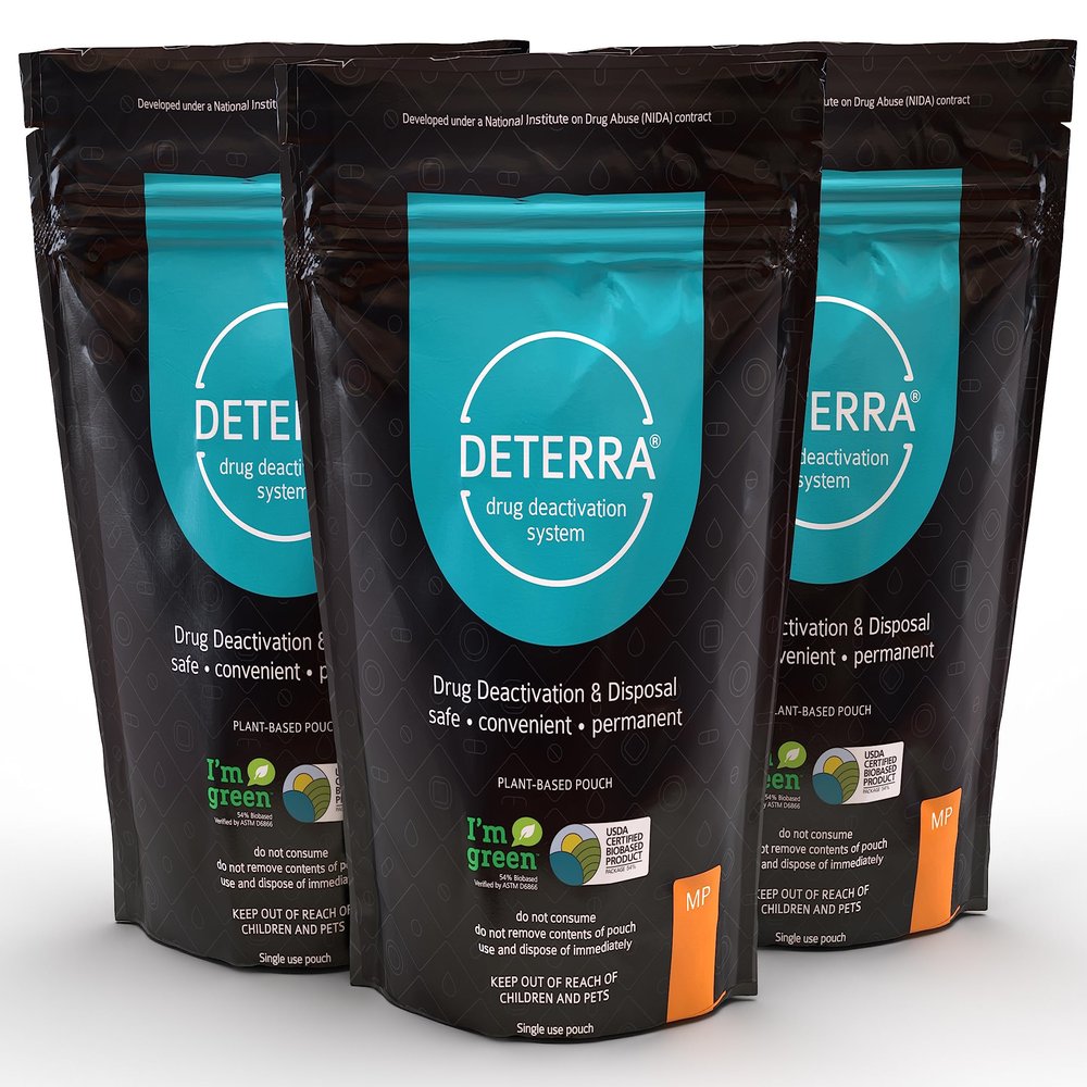 Drug Deactivation Disposal System - Deterra Safe Medication, Pill, and Liquid Destroyer - Medium Pouch Disposes 45 Pills, 6 oz or 6 Patches (3-Pack)