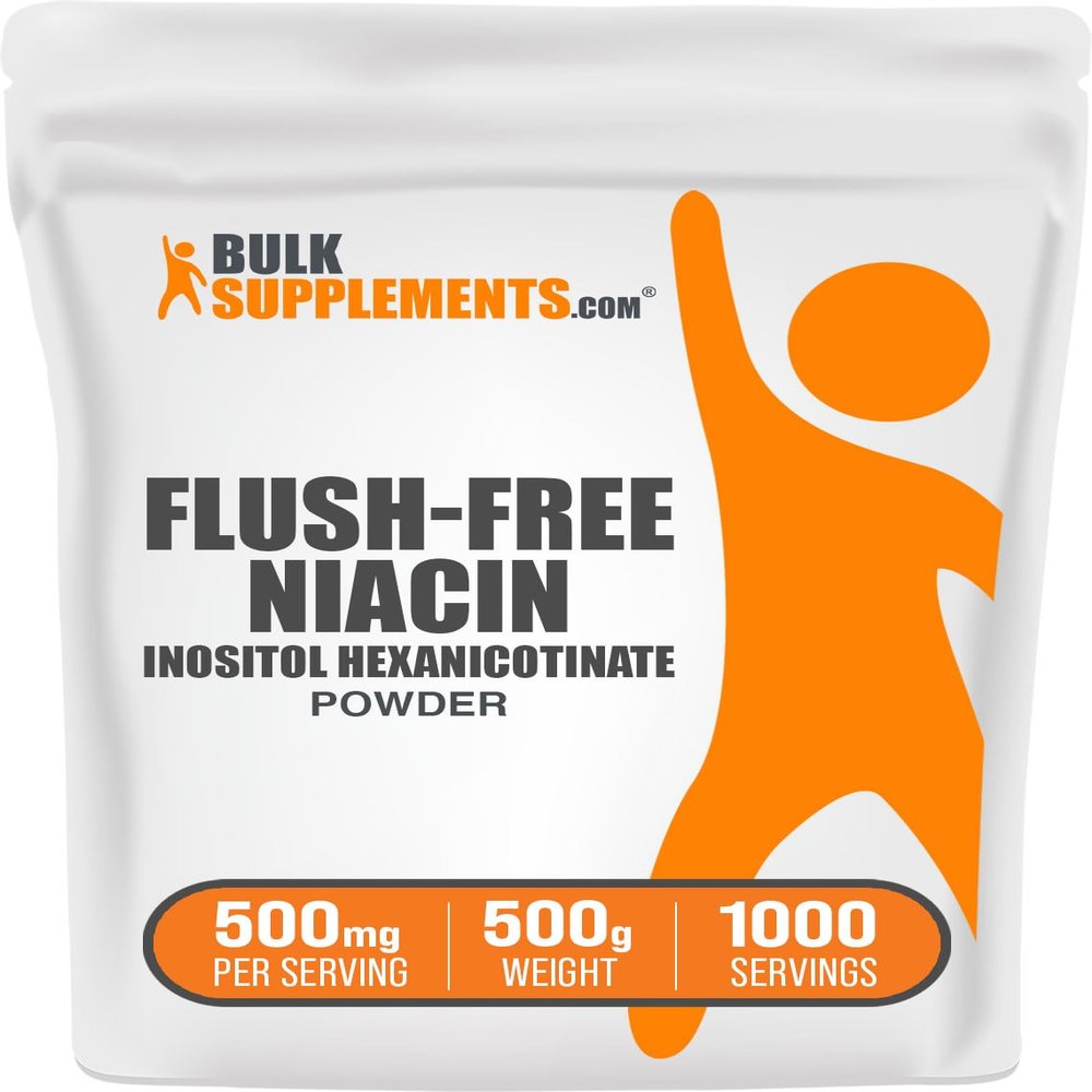 BulkSupplements.com Flush Free Niacin Powder - as Inositol Hexanicotinate, Vitamin B3 Supplement, Niacin 500mg Flush Free - Gluten Free, 500mg of per Serving, 500g (1.1 lbs) (Pack of 1)