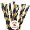 100 pcs Black Gold Foil Striped Paper Straws, Shiny Metallic Foil Stripe Party Vintage Paper Drinking Straws Bulk, Graduation Wedding Holiday New Years Eve Cake Pop Sticks view 2