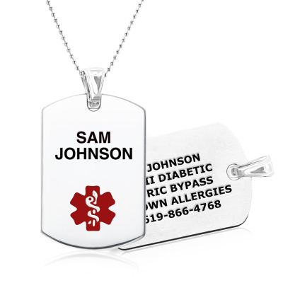 Divoti Custom Engraved Stainless Steel Medical Alert ID Necklace | Personalized Lobster Clasp with Ball chain | Stylish, Durable & Heavy Duty Construction | Comfortable Fit for Daily Wear  24/Red