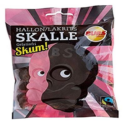 20 Bags x 90g of Bubs Godis Hallon / Lakrits - Skalle - Skum - Original - Swedish - Raspberry / Liquorice Skull Foam - Gelatine Free - Wine Gums - Candy