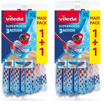4 x Vileda Supermocio 3 Action Microfibre Mop Head Replacement Refill Blue