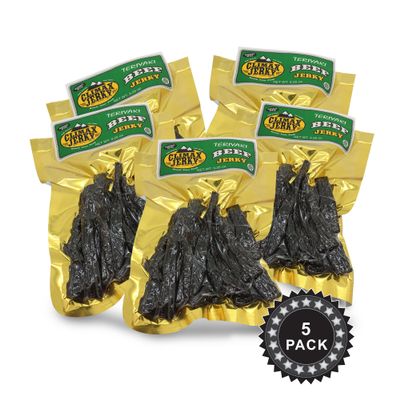 BEST Natural Style Thick Strips 3.25 OZ. Mild Smokey Flavor Beef Jerky - No Preservatives High Protein Low Carbs - Kids Favorite by Climax Jerky - Buy Multiple Packs & Save! (Teriyaki 5 Pack)