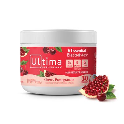 Ultima Replenisher Daily Electrolyte Powder Drink Mix Sugar Free Cherry Pomegranate, 30 Servings Hydration Powder with 6 Electrolytes and Trace Minerals Keto Friendly, Vegan, Non-GMO