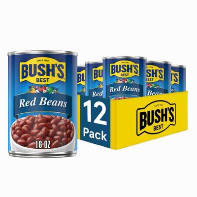 BUSH'S BEST Canned Red Beans (Pack of 12) Source of Plant Based Protein and Fiber, Low Fat, Gluten Free, 16 oz