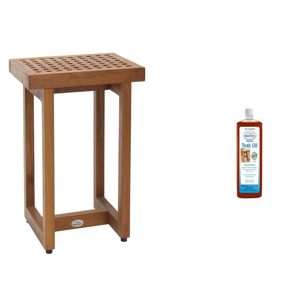 AquaTeak The Original 18" Grate Teak Shower Bench & AquaTeak Premium Teak Oil