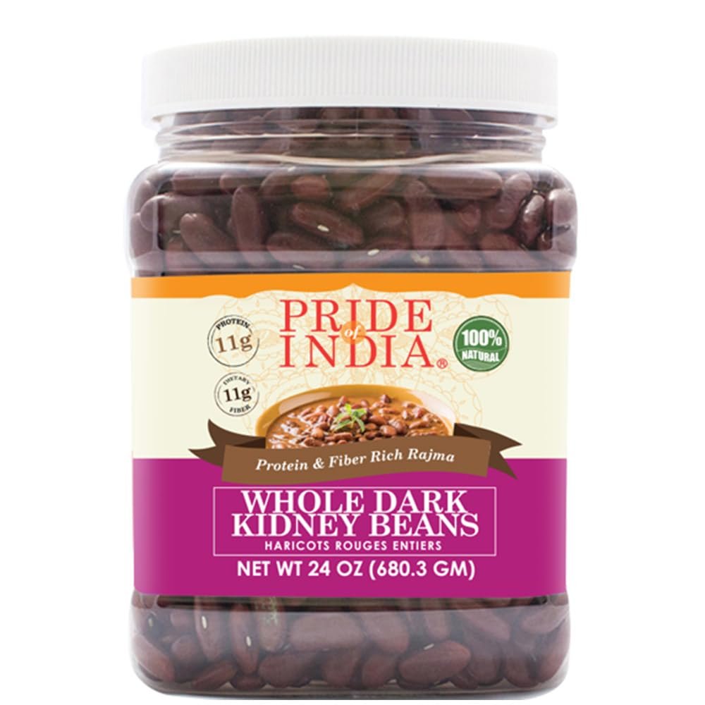 Pride Of India - Indian Whole Dark Kidney Beans - Protein & Fiber Rich Rajma, 1.5 Pound Jar