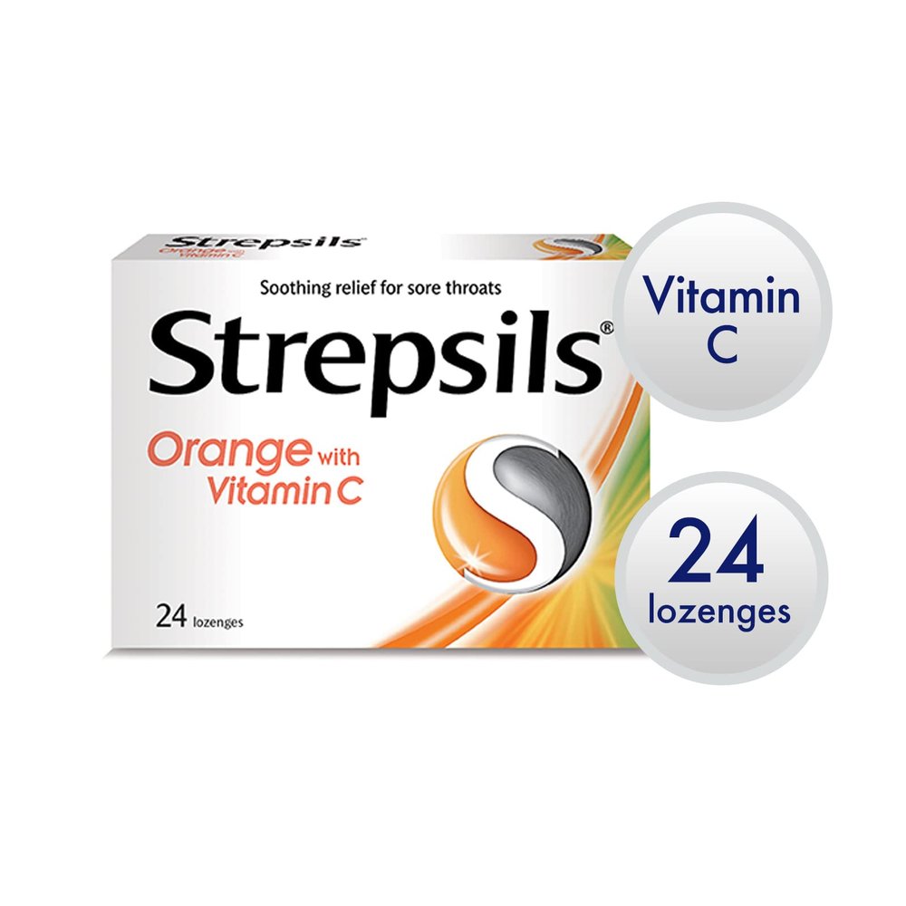 Strepsils Orange with Vitamin C Lozenges (4 boxes of 24 lozenges)