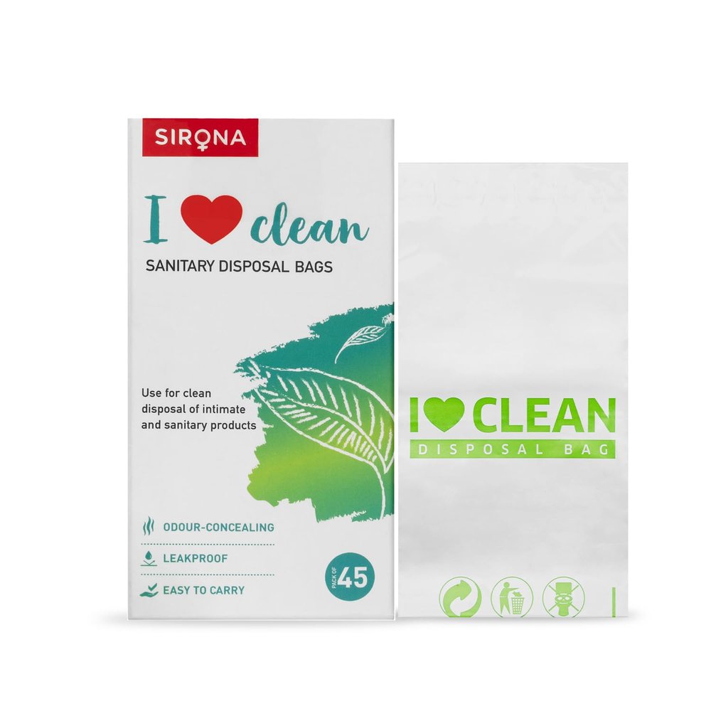 Sirona Sanitary Disposable Bags - 45 Bags for Discreet Disposal of Tampons, Condoms, Sanitary Pads, Panty Liner and Personal Hygiene Waste