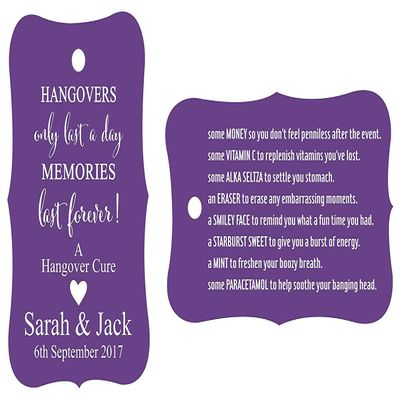 100 PCS Hangovers Custom Made Hang Tags Front and Back Personalized Text Wedding Favor Gift Paper Tags- Colors Available