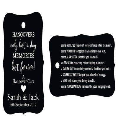 100 PCS Hangovers Custom Made Hang Tags Front and Back Personalized Text Wedding Favor Gift Paper Tags- Colors Available