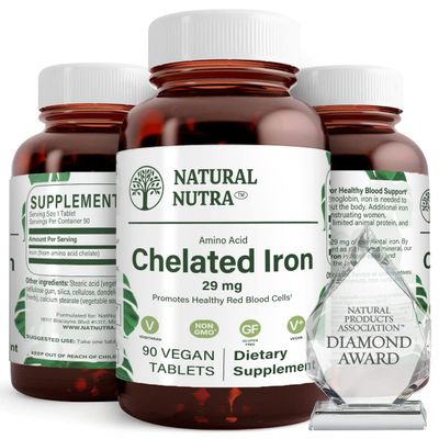 Natural Nutra Chelated Iron Supplement for Men and Women, Nails Health, Helps Enhance Iron Level, Promotes Optimal Absorption, Skin Health, Improves Hair Growth, Gluten Free, 90 Tablets