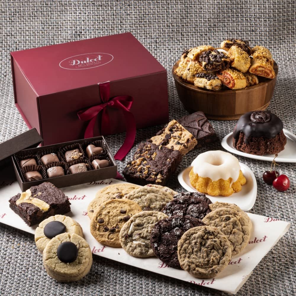 Dulcet Gift Basket's Valentines Day Chocolates and Baked Goods - Valentines Gift Basket Mixed Sampler of Heart Shaped Chocolates and Baked Goods - Sweet Delights for Him, Her, or Any Loved One (Grand Party Gift Basket)