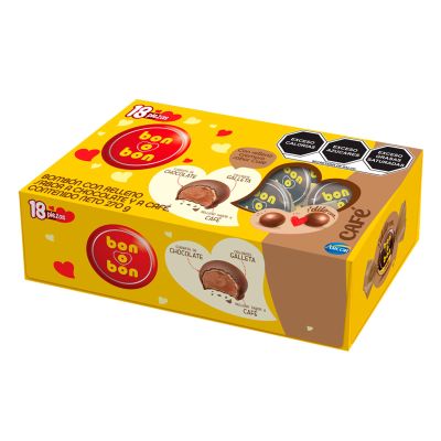 Arcor Bon O Bon with Chocolate and Coffee Flavor Filling and Wafer - Pack of 18 270g Authentic Mexican Candy with Free Kinder Bar
