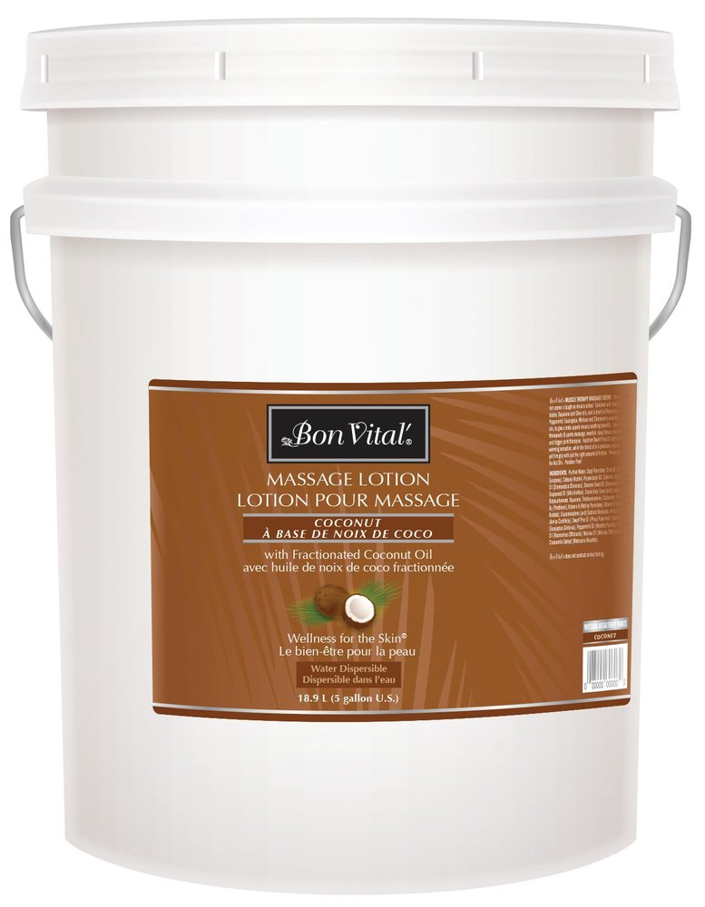 Bon Vital' Coconut Massage Lotion, 5 Gallon, Lightweight Formula with Pure Fractionated Coconut Oil, Professional Therapy Lotion, Hydrating and Unscented