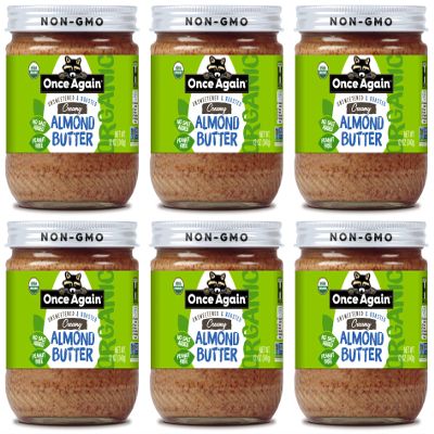 Once Again Organic Creamy Almond Butter, 12oz - Roasted - Salt Free, Unsweetened - USDA Organic, Gluten Free Certified, Peanut Free, Vegan, Kosher, Paleo - Glass Jar - 6 Pack