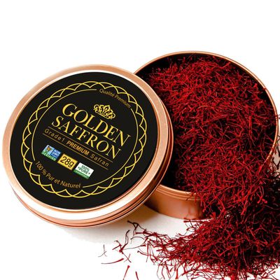 Golden Saffron, Finest Pure Premium All Red Saffron Threads, Grade A+ Super Negin, Non-GMO Verified. For Tea, Paella, Rice, Desserts, Golden Milk and Risotto (28.0 Grams)