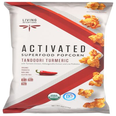 Living Intentions Activated Superfood Popcorn, Gluten Free, Vegan, Organic, Tandoori Turmeric, 4 Ounce