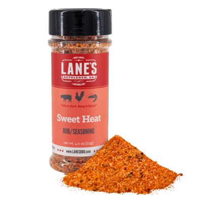 Lane's Sweet Heat Rub Seasoning, All-Natural BBQ Brisket Rub Goes Well with Butt Rub Seasoning, No MSG Brisket Seasoning &, Made in USA, 4.0 Oz