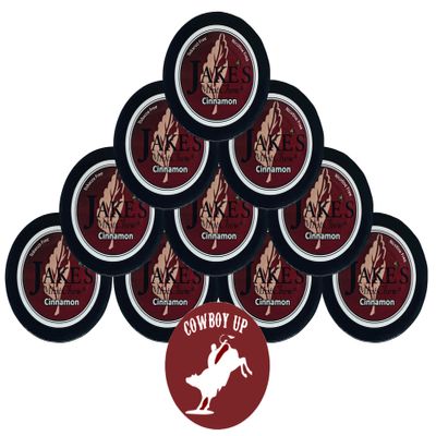 Jake's Mint Chew Cinnamon 10 Cans with DC Crafts Nation Skin Can Cover - Cowboy
