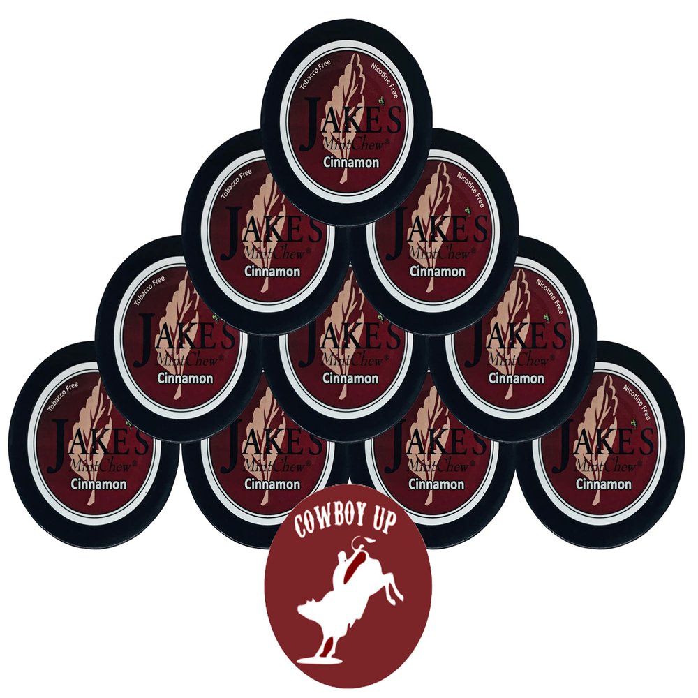 Jake's Mint Chew Cinnamon 10 Cans with DC Crafts Nation Skin Can Cover - Cowboy