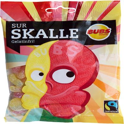 20 Bags x 90g of Bubs Godis Sur Skalle - Sur Skallar - Original - Swedish - Fruit - Sour Skull - Gelatine Free - Wine Gums - Candy