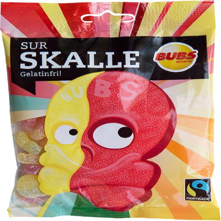 20 Bags x 90g of Bubs Godis Sur Skalle - Sur Skallar - Original - Swedish - Fruit - Sour Skull - Gelatine Free - Wine Gums - Candy