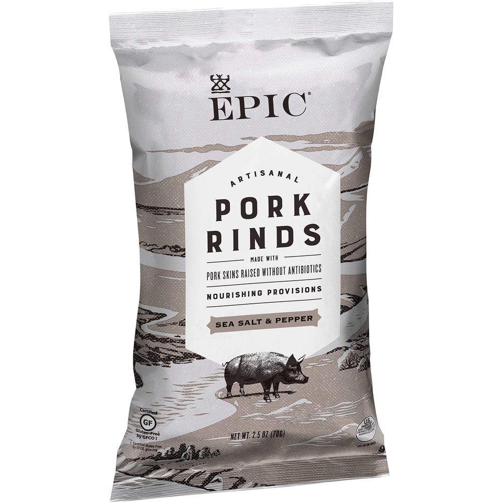 EPIC Sea Salt and Pepper Pork Rinds, Keto and Paleo Friendly, Protein Snacks, 2.5 oz
