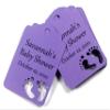 Custom Baby Shower Tags with Baby Feet Cut Out - 12 pc (Purple) view 1