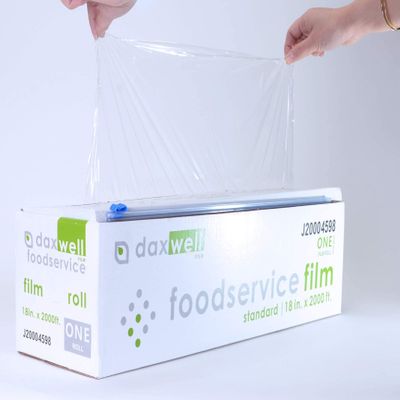 Daxwell Foodservice Film Roll, PVC, 18 Inches by 2000 Feet, Clear, with Slide Cutter & Serrated Cutting Strip, J20004598